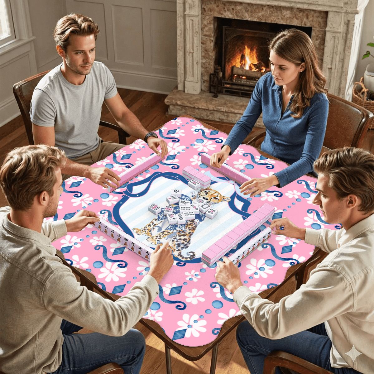 Charleston Cheetah Dainty Pink Scalloped Mahjong