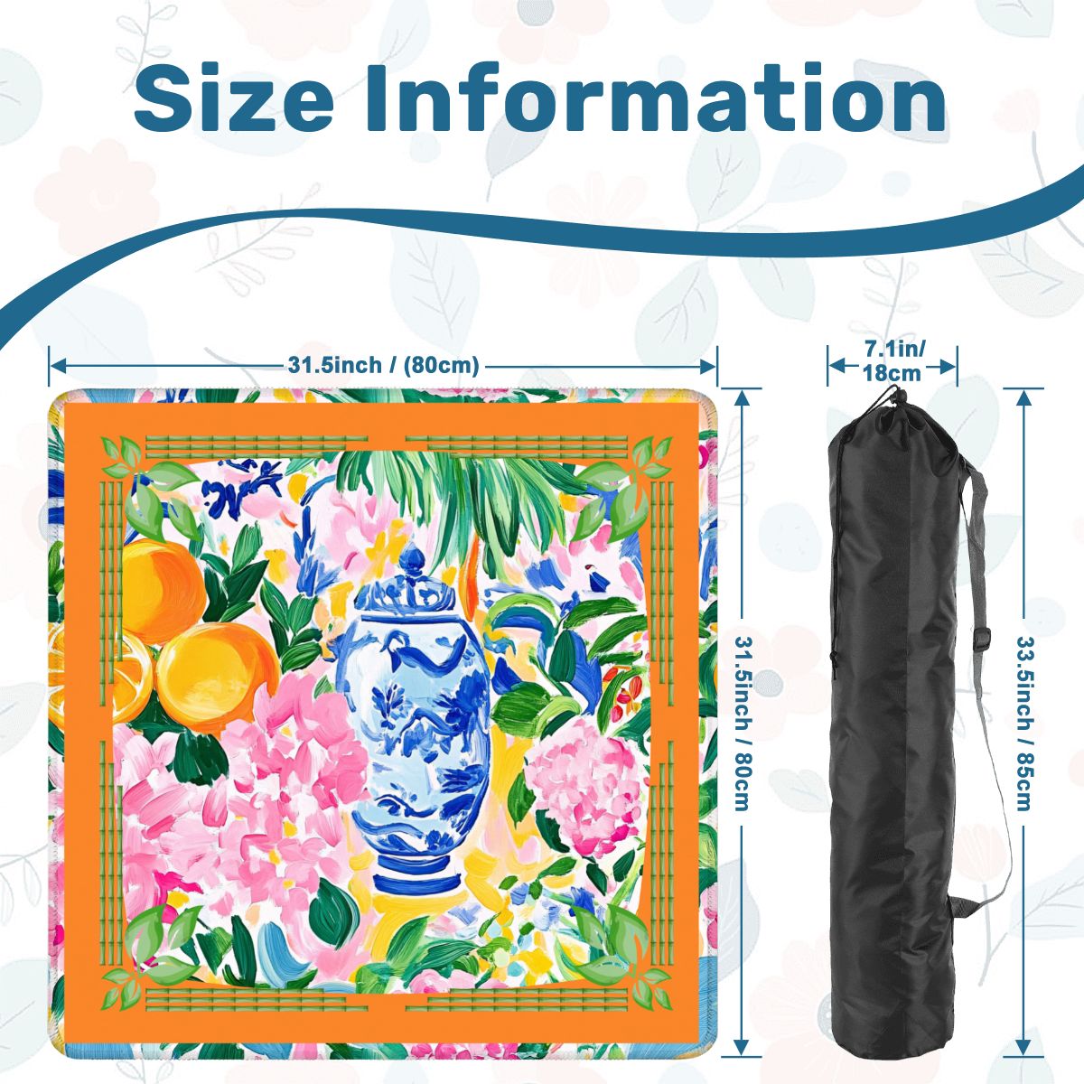 Asian Chinoiserie Citrus Orange, Blue Mahjong Mat