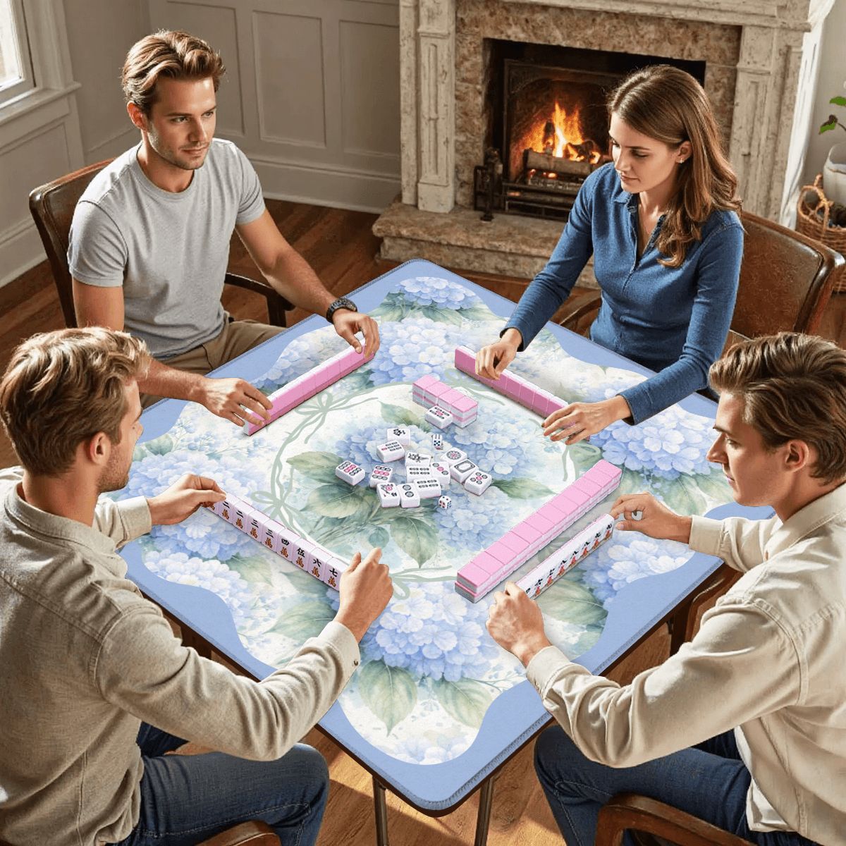 Baby Blue Floral Hydrangea Mahjong Mat