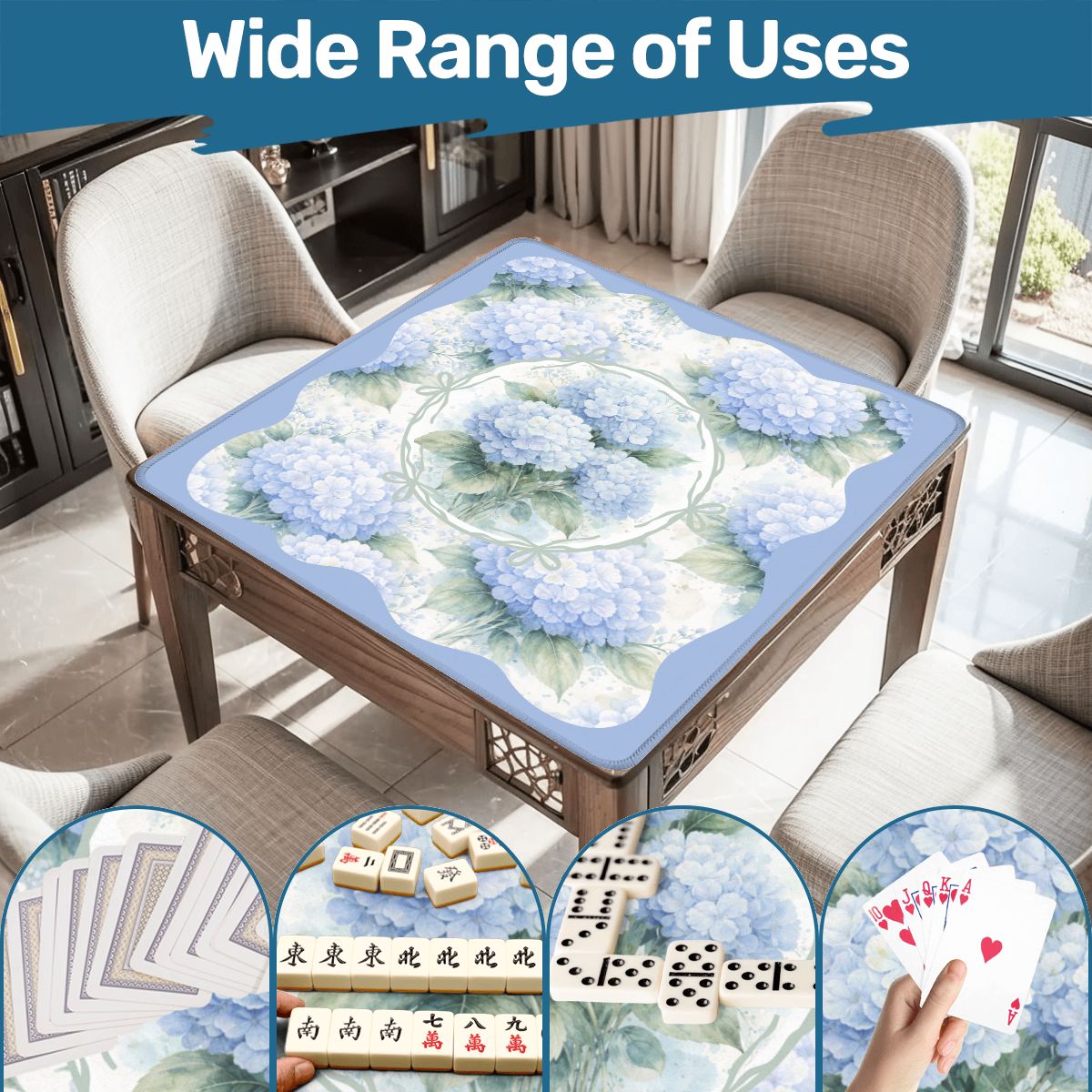 Baby Blue Floral Hydrangea Mahjong Mat