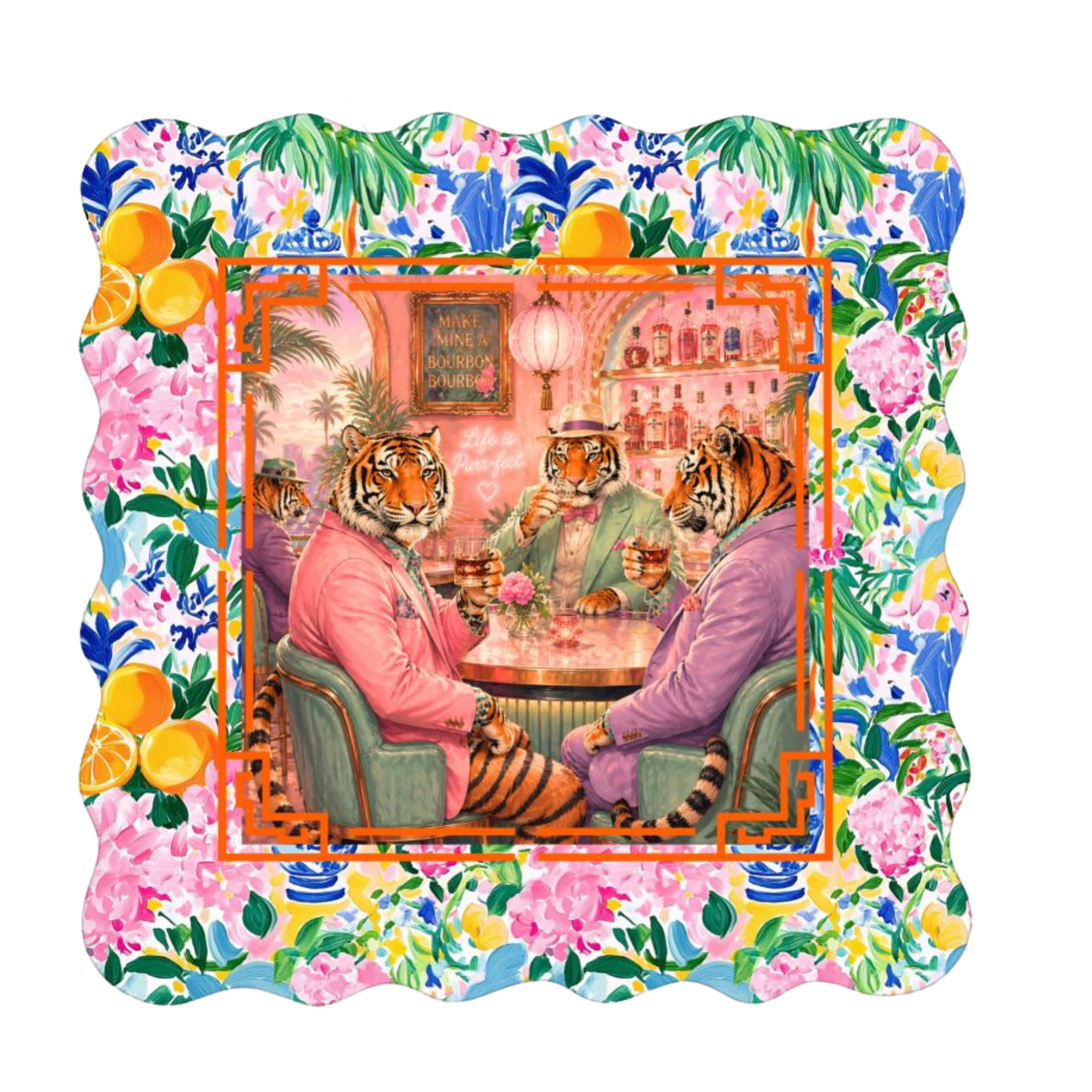 Bourbon And Tigers Oh My Chinoiserie Scalloped Mahjong Mat