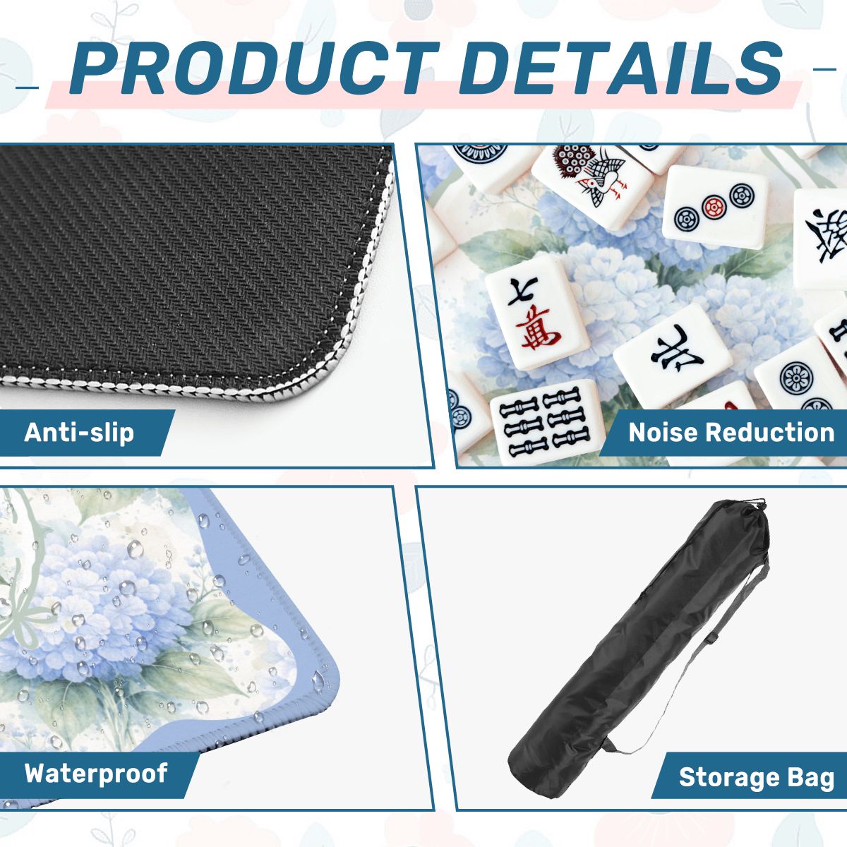 Baby Blue Floral Hydrangea Mahjong Mat