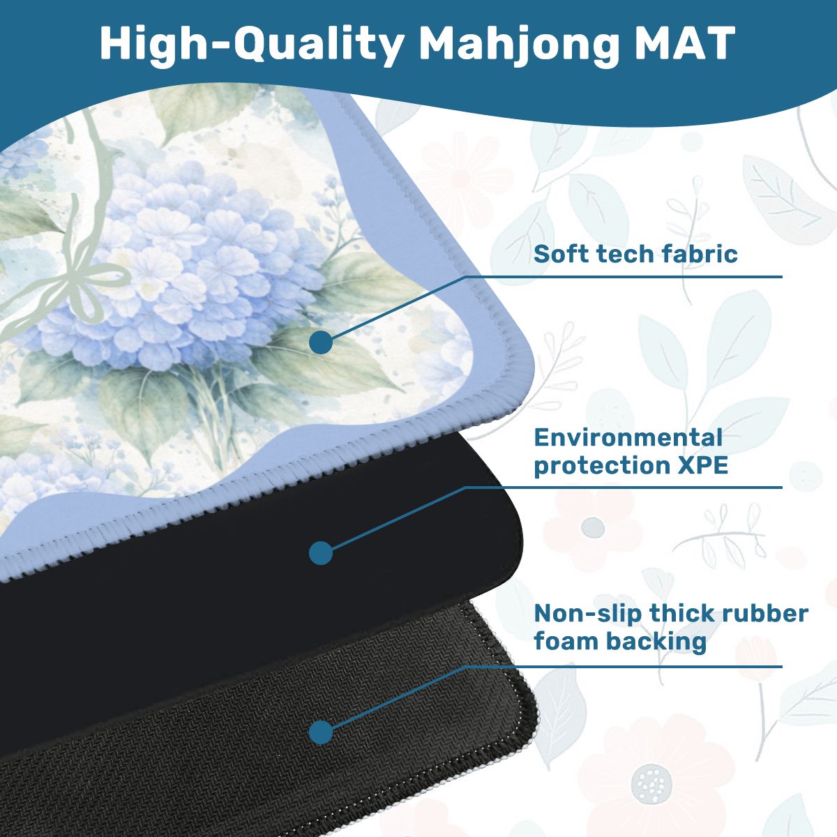 Baby Blue Floral Hydrangea Mahjong Mat