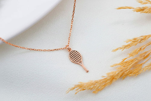 925 Sterling Silver Dazzling Tennis Racket Necklace - Dainty Gold Pendant for Tennis Lovers, Unique Sports Jewelry Gift